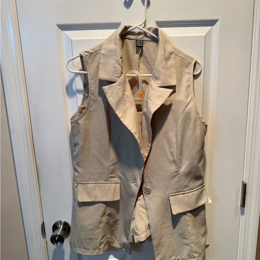 SHEIN Neutral Beige Sleeveless Tailored Vest and shorts.